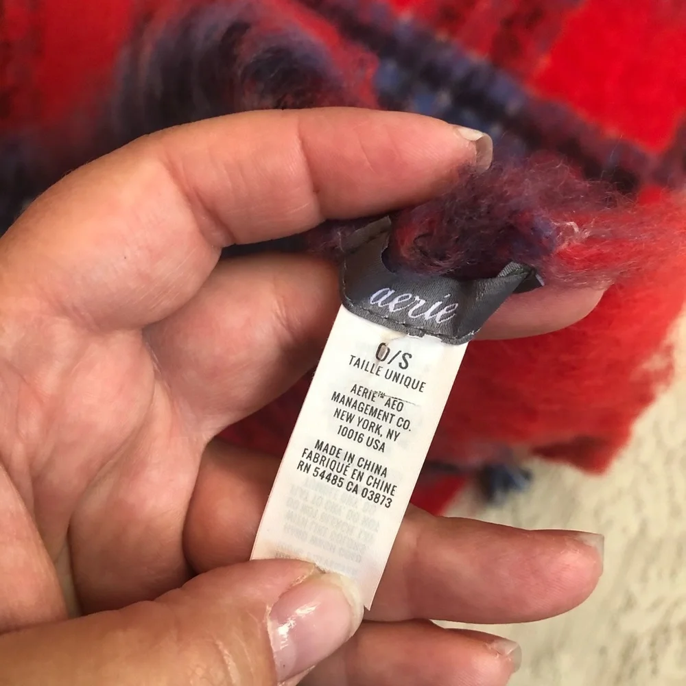 Aerie Ultra plush oversized plaid fringe blanket scarf